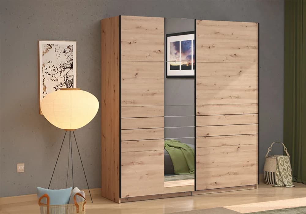 Armoire 2 Portes Coulissantes avec Miroir Veymont 195cm - Image 1
