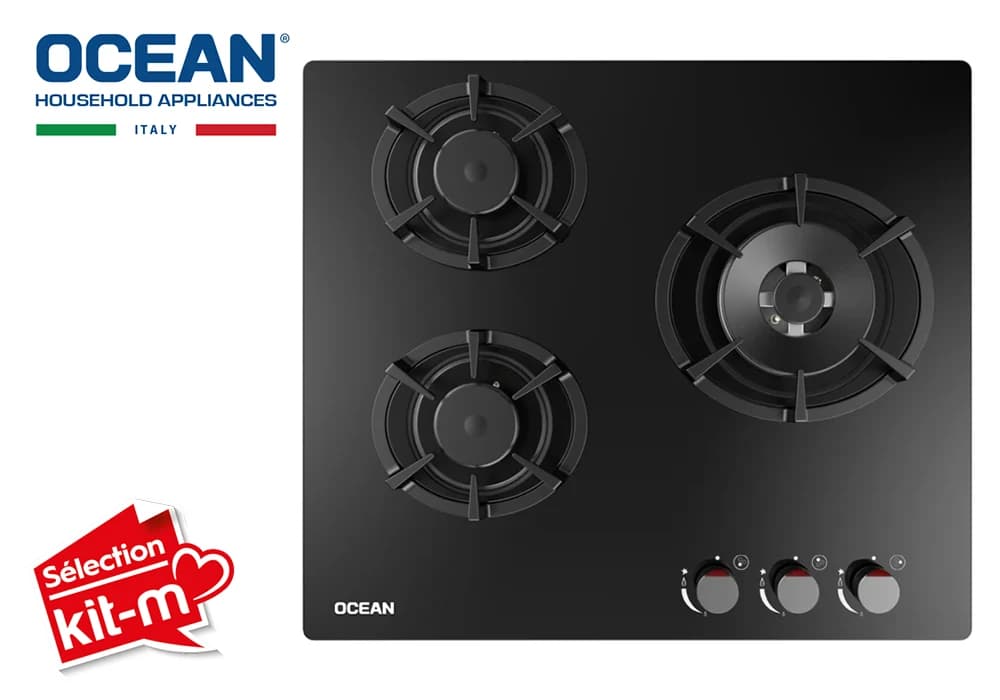 Plaque de Cuisson 3 Feux Verre Noir OCEAN OCGGH3C621BG - Image 1