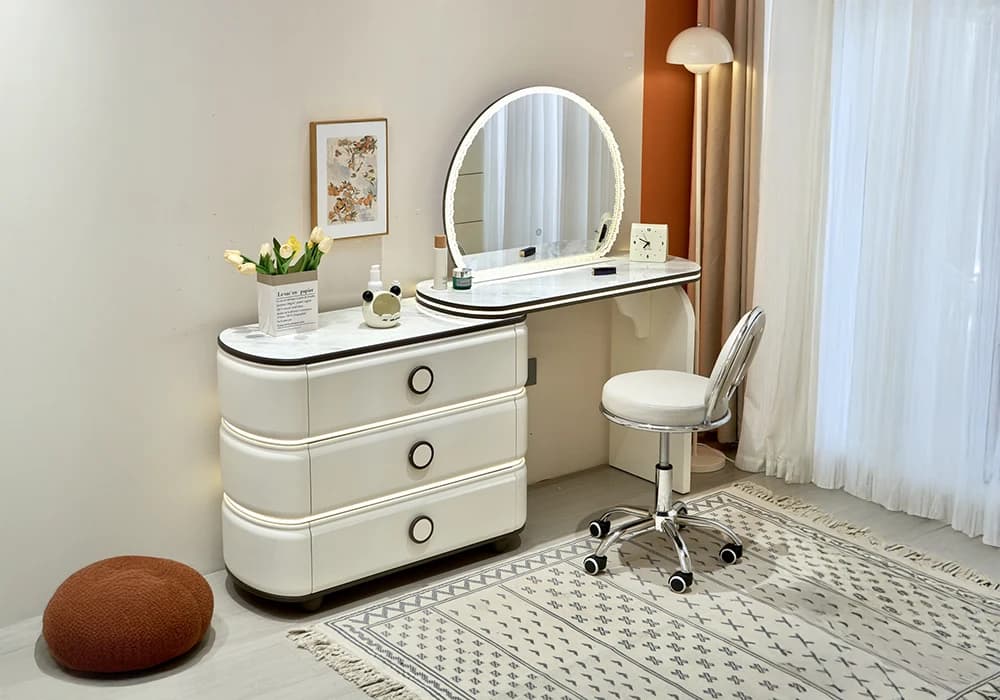 Coiffeuse LED 3 Tiroirs Avec Fauteuil SAVIA - Image 1