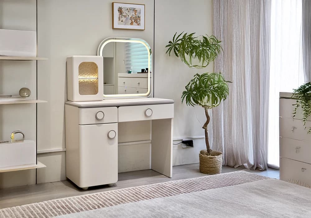 Coiffeuse LED 2 Tiroirs/ 1 Porte avec Pouf ICONA - Image 1