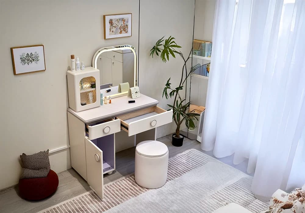Coiffeuse LED 2 Tiroirs/ 1 Porte avec Pouf ICONA - Image 4