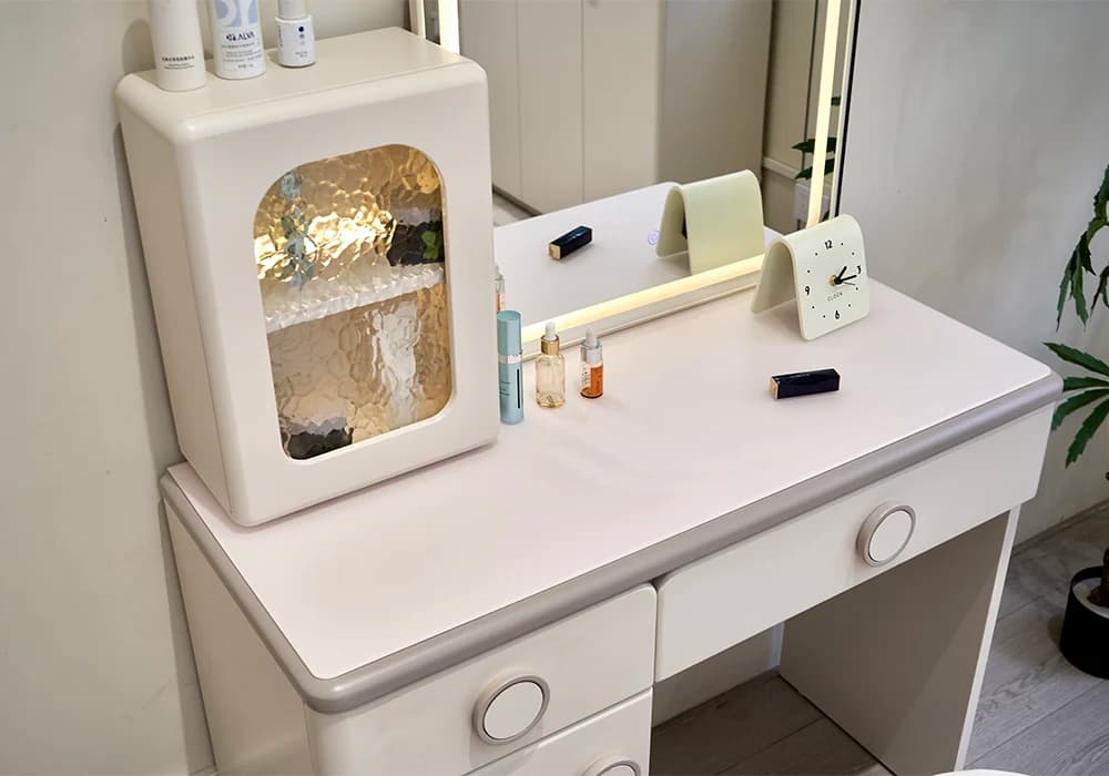 Coiffeuse LED 2 Tiroirs/ 1 Porte avec Pouf ICONA - Image 2