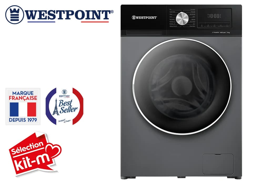 Lave-Linge 9KG Inverter Vapeur SILVER  Westpoint (WMT-914A25.DS) - Image 1