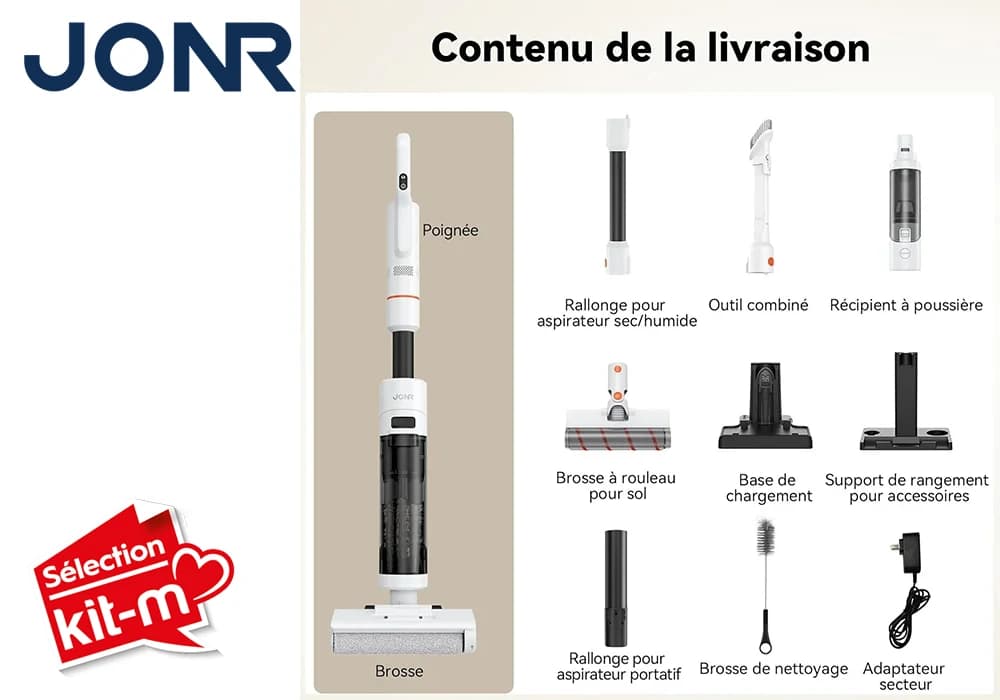 Aspirateur Balai Sans Fil 3 en 1 Autonettoyant (eau et poussière) JONR ED20 PRO - Image 2