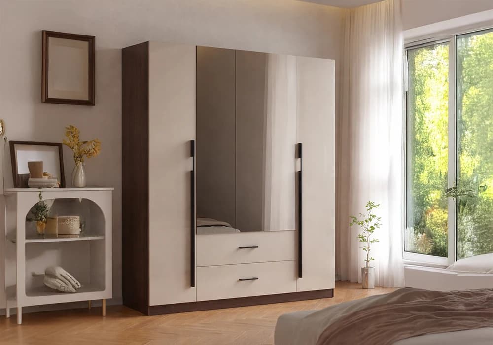 Armoire VERIA 4 Portes / 2 Tiroirs Miroir Cappuccino - Image 1