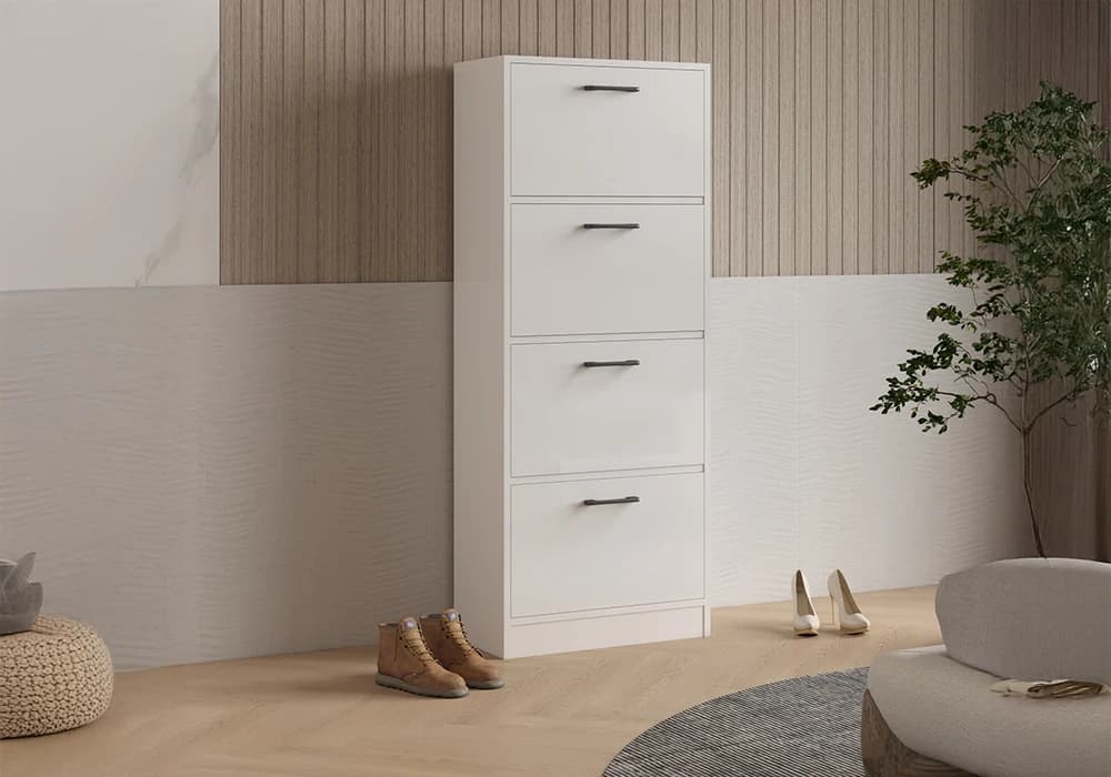 Meuble Chaussures CALYRA 4 Portes Abattants Blanc - Image 1