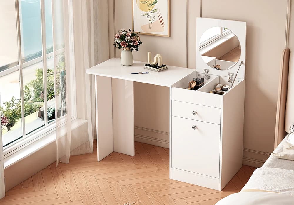 Coiffeuse ELDRAN 1 Tiroir 1 Porte Blanc - Image 1
