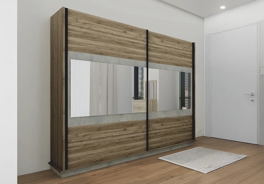Armoire 2 Portes Coulissantes avec Miroir (Collection Véronique) - Image 1