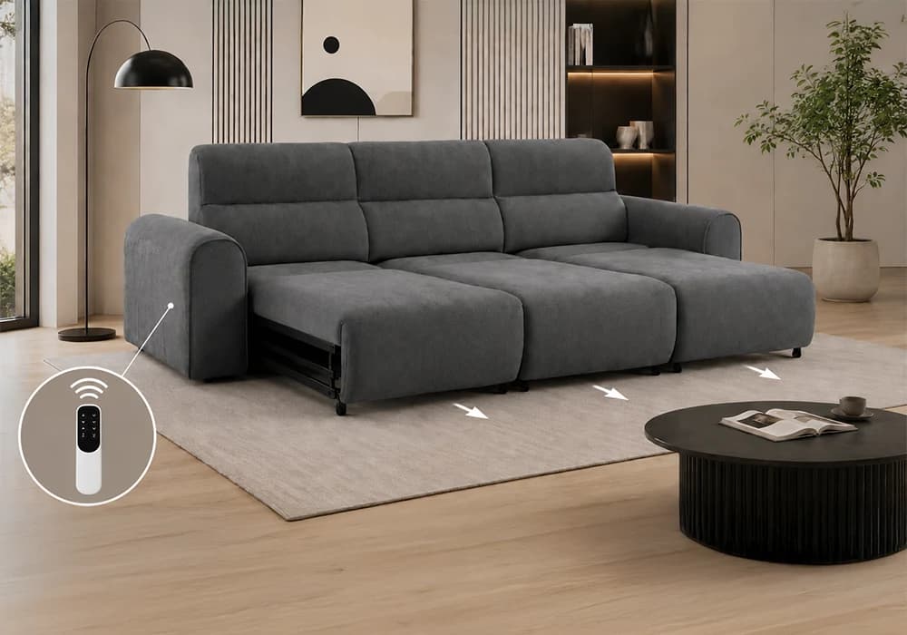 Canapé 3 Places avec Assise Coulissante Électrique DELI Gris Foncé - Image 3