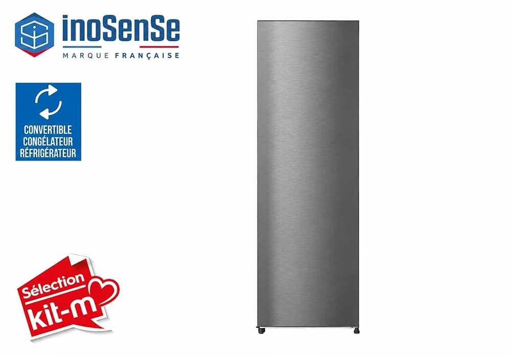 Congélateur Armoire 1 Porte Dark Inox Convertible en Réfrigérateur 206L InoSense - Image 2