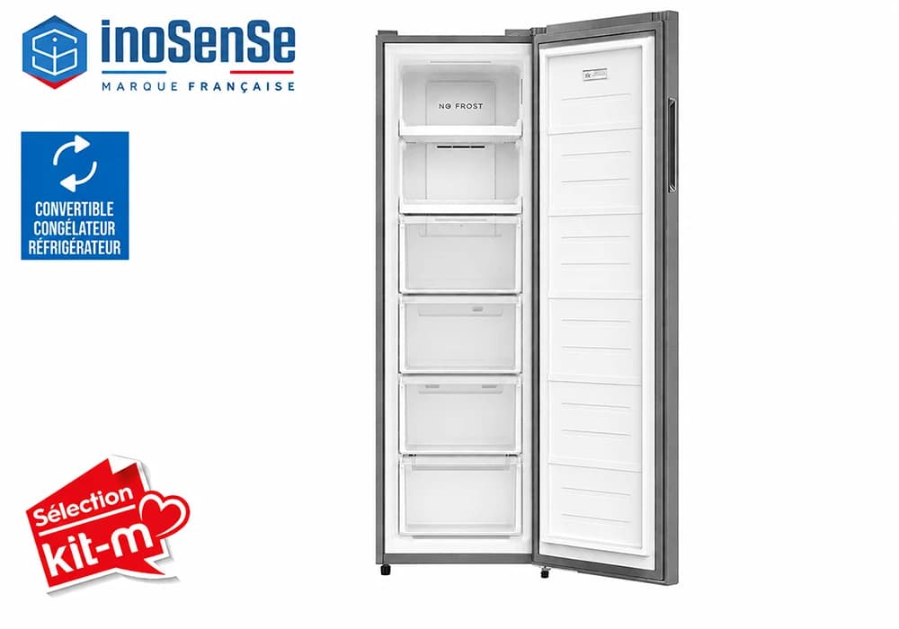 Congélateur Armoire 1 Porte Dark Inox Convertible en Réfrigérateur 206L InoSense - Image 3