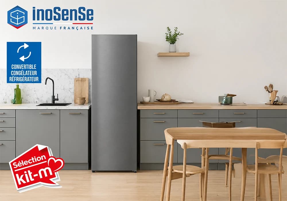 Congélateur Armoire 1 Porte Dark Inox Convertible en Réfrigérateur 206L InoSense - Image 1