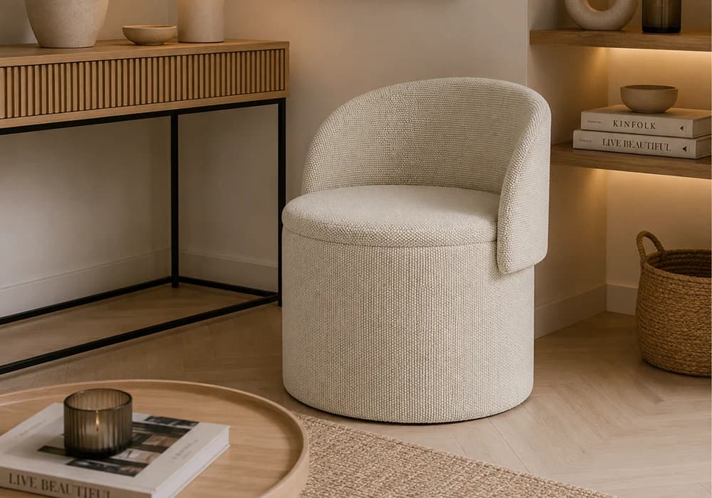 Fauteuil /Pouf d'Appoint MODERA Beige avec Rangement Intégré - Image 1