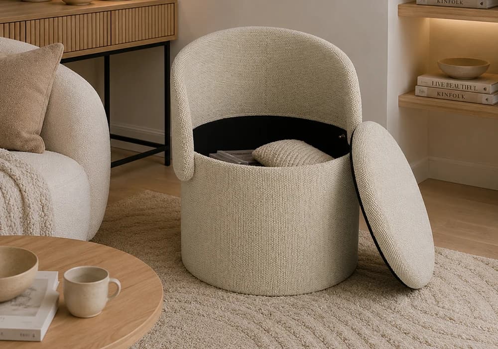 Fauteuil /Pouf d'Appoint MODERA Beige avec Rangement Intégré - Image 2
