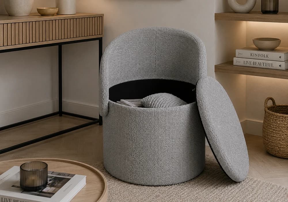 Fauteuil /Pouf d'Appoint MODERA Gris avec Rangement Intégré - Image 2