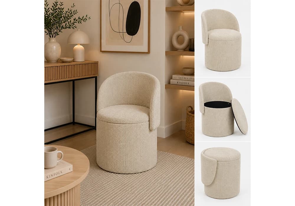 Fauteuil /Pouf d'Appoint MODERA Beige avec Rangement Intégré - Image 1