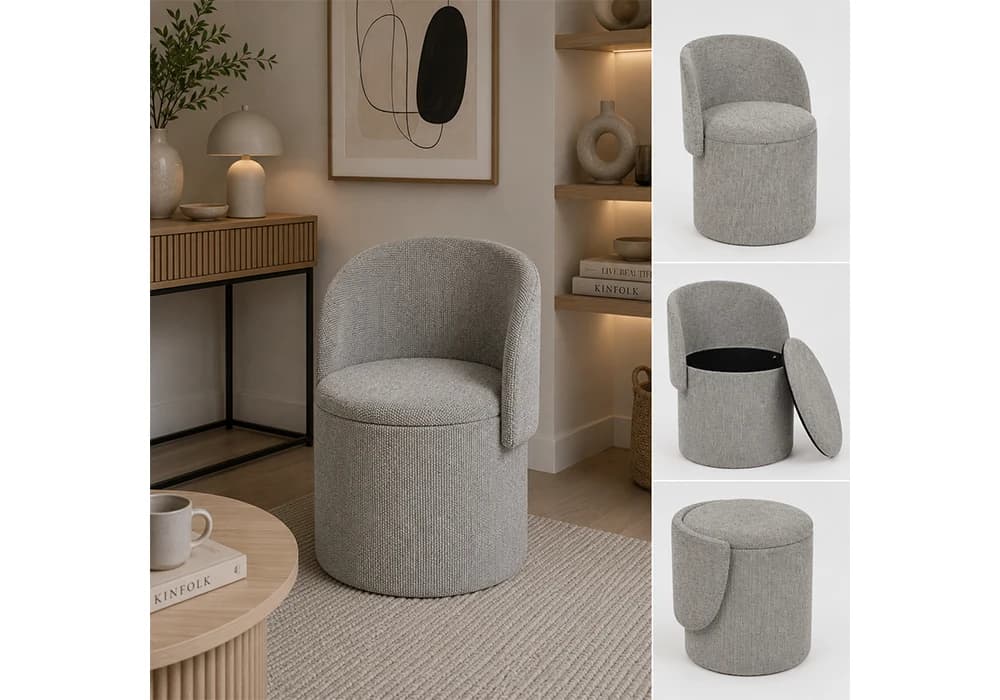 Fauteuil /Pouf d'Appoint MODERA Gris avec Rangement Intégré - Image 1
