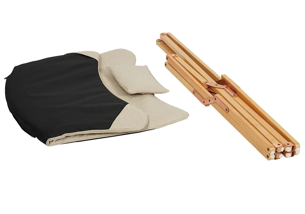 Fauteuil Pliable Détente en Bois Naturel et Tissu Beige - Image 3
