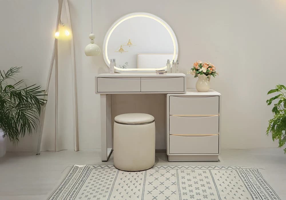 Coiffeuse LED 5 Tiroirs avec Pouf BALEA - Image 1