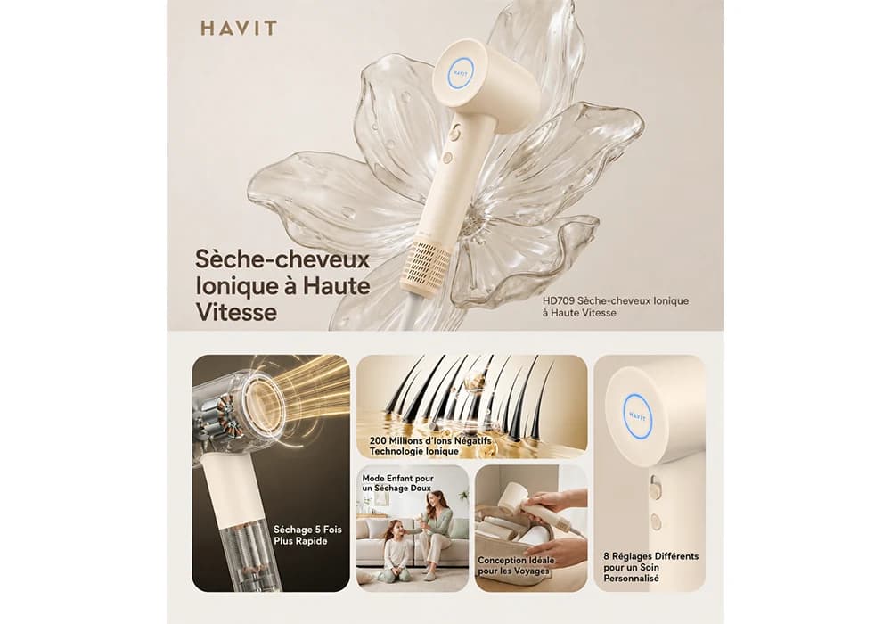 Sèche-Cheveux Haute Vitesse Ionique HAVIT (HD709) - Image 1