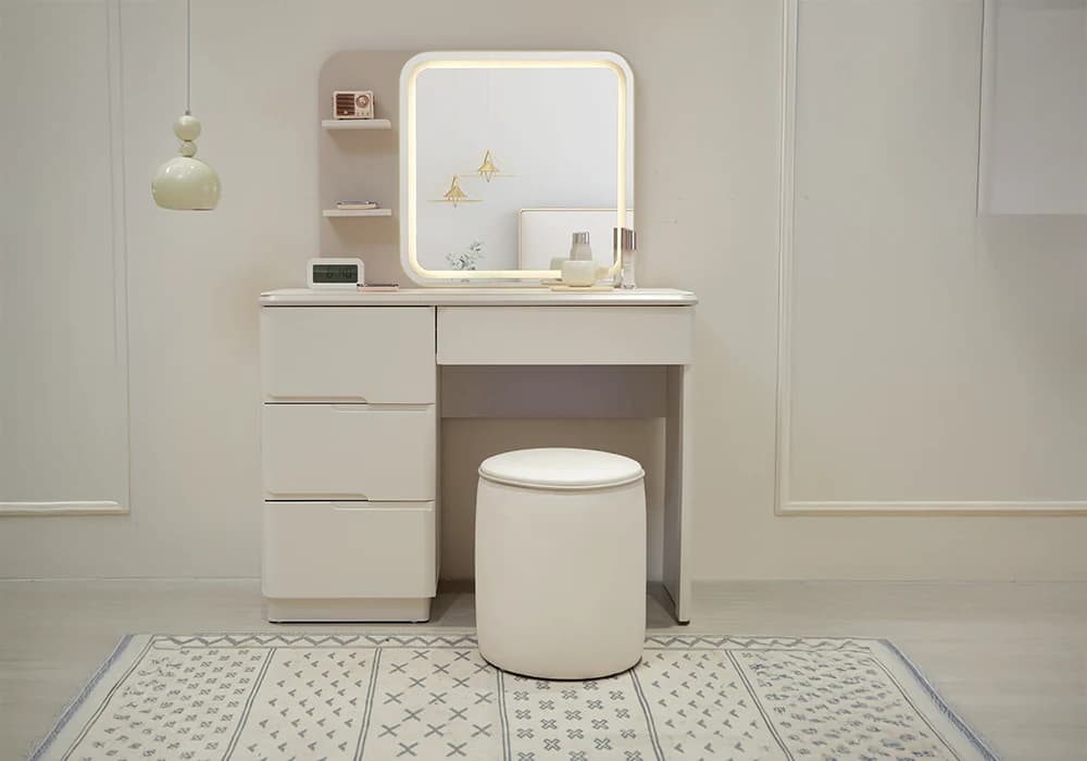 Coiffeuse LED 4 Tiroirs avec Pouf XERIA - Image 1