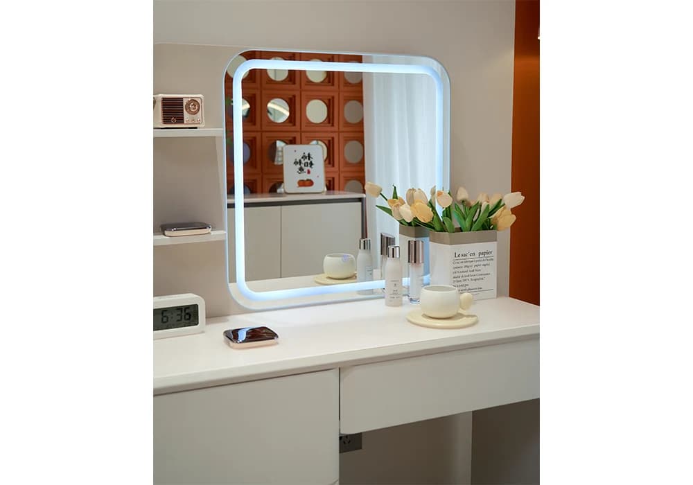 Coiffeuse LED 4 Tiroirs avec Pouf XERIA - Image 2