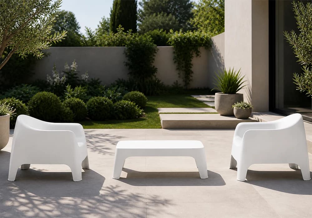 Ensemble de Jardin 2 fauteuils + Table de salon DELIA Blanc - Image 1