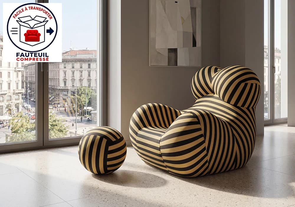 Fauteuil Lounge LINEA Compressé Avec un Pouf Repose-Pieds Jaune/Noir - Image 1