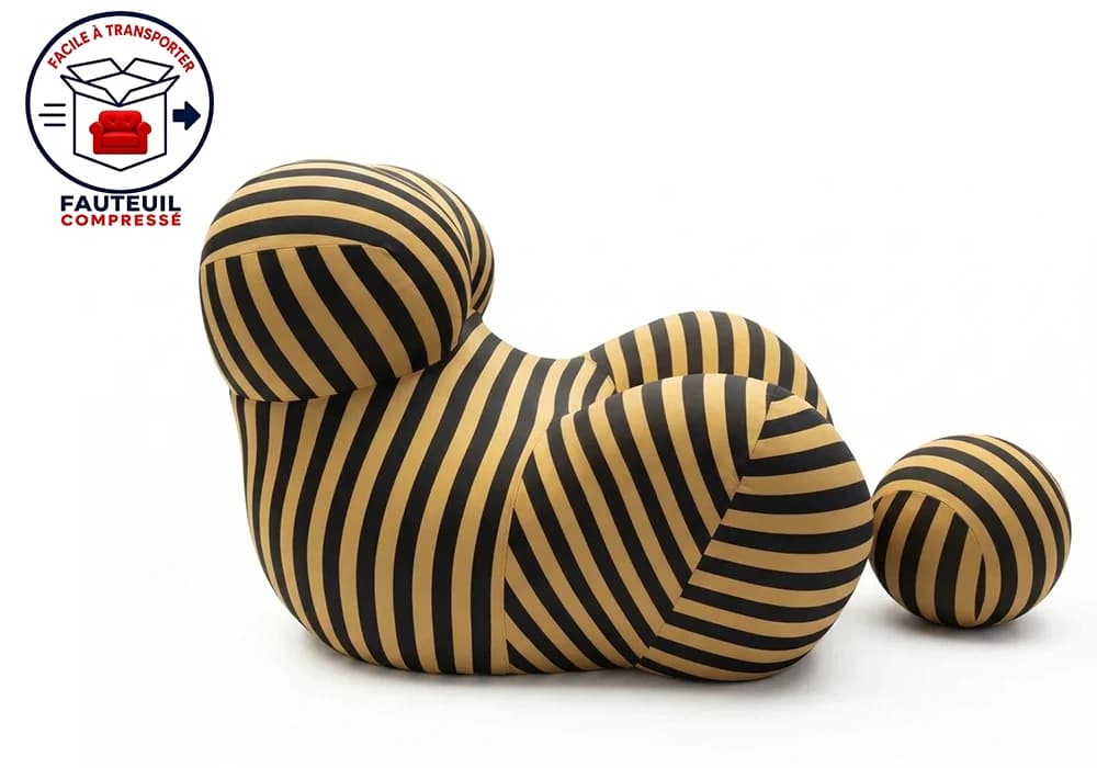 Fauteuil Lounge LINEA Compressé Avec un Pouf Repose-Pieds Jaune/Noir - Image 2