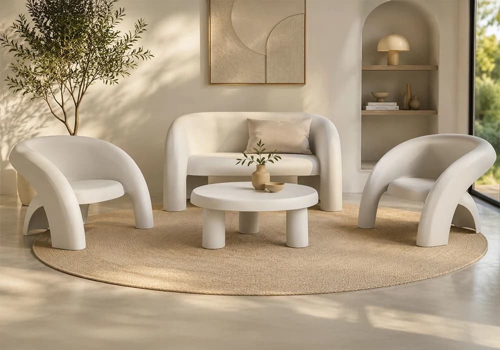 Salon de Jardin LOULA Blanc (Canapé 2 Places avec 2 Fauteuils et Table Basse) - Image 1