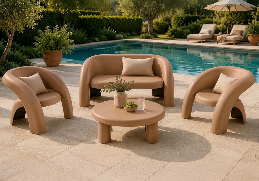 Salon de Jardin LOULA Marron (Canapé 2 Places avec 2 Fauteuils et Table Basse) - Image 1