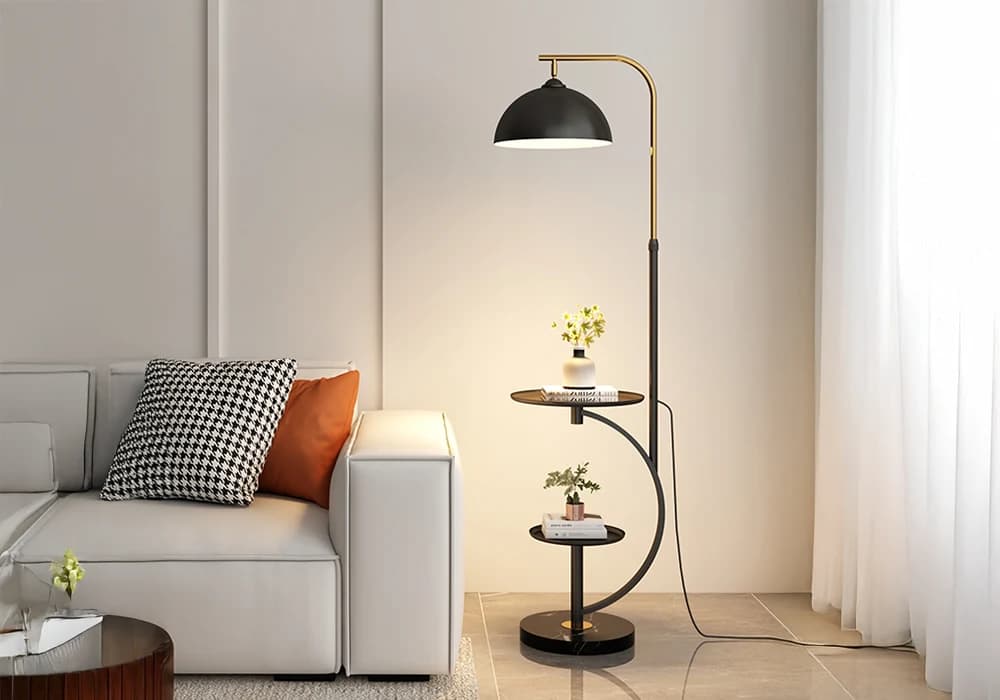 Lampadaire SALON 1xE27 avec Tablette – Design Moderne Noir Élégant - Image 1