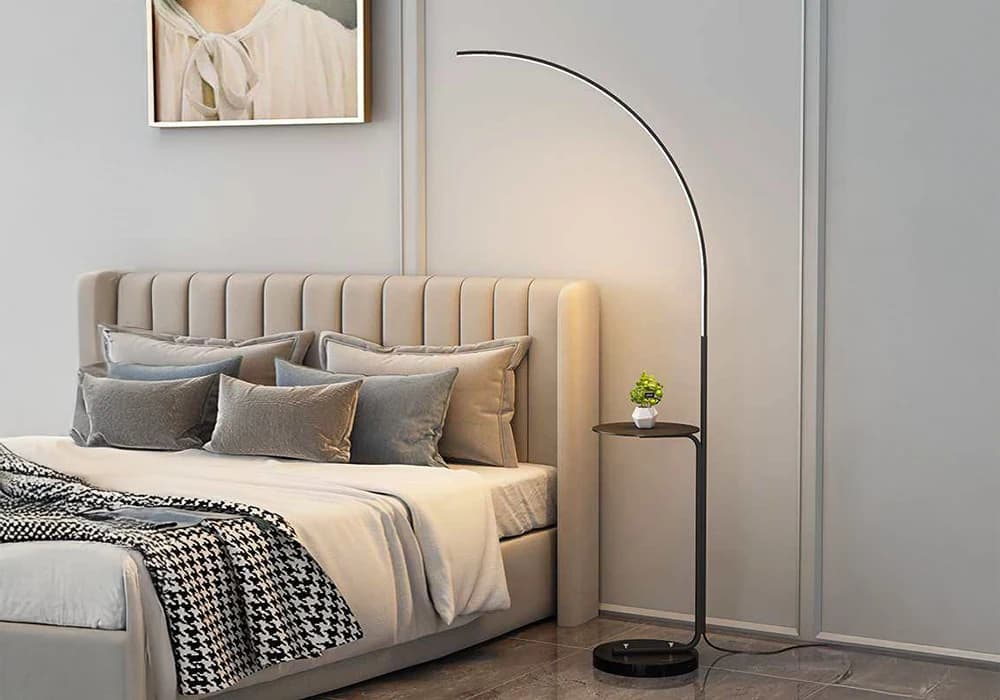 Lampadaire ORBITALE avec Tablette – LED Minimaliste Moderne Noir - Image 1