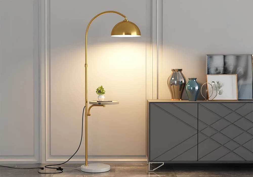 Lampadaire SALON Edition avec Tablette – LED Minimaliste Moderne Or - Image 1