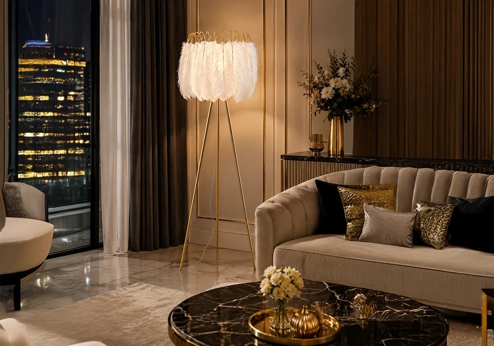 Lampadaire AURUM Élégance – Design Glamour Doré & Blanc - Image 1