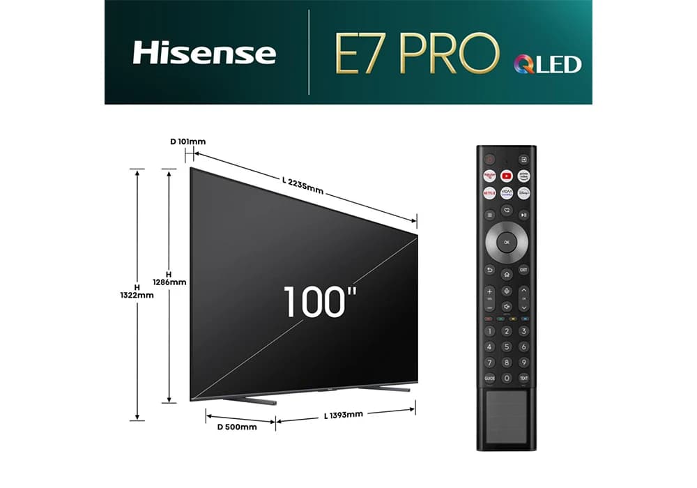 TV QLED 4K HDR+ 144 Hz 100”-253 cm HISENSE (100E7QPRO) - Image 3
