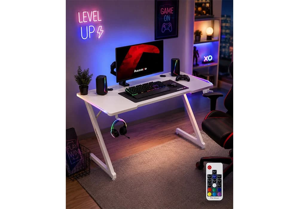 Bureau Gaming Blanc ZENOX LED RGB - Image 1