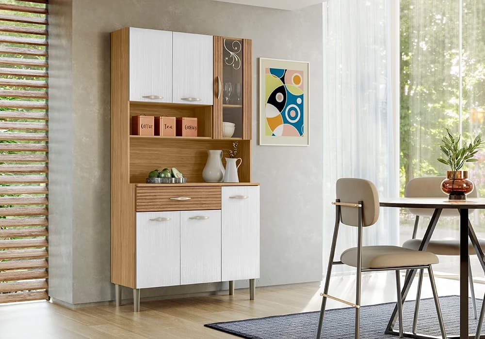 Buffet Cuisine GOLDEN PLUS 6 Portes/ 1 Tiroir Blanc/Freijó - Image 1