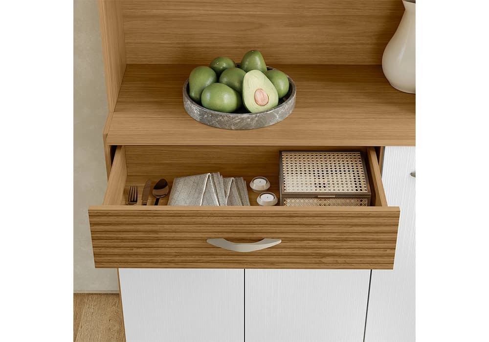 Buffet Cuisine GOLDEN PLUS 6 Portes/ 1 Tiroir Blanc/Freijó - Image 2