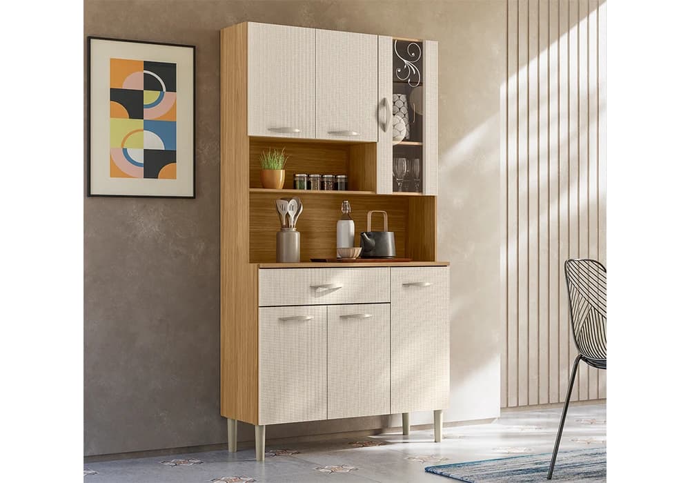 Buffet Cuisine GOLDEN PLUS 6 Portes/ 1 Tiroir Beige/Freijó - Image 1