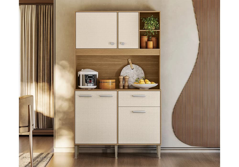 Buffet Cuisine LIV 5 Portes 1 Tiroir Beige/Freijó - Image 1