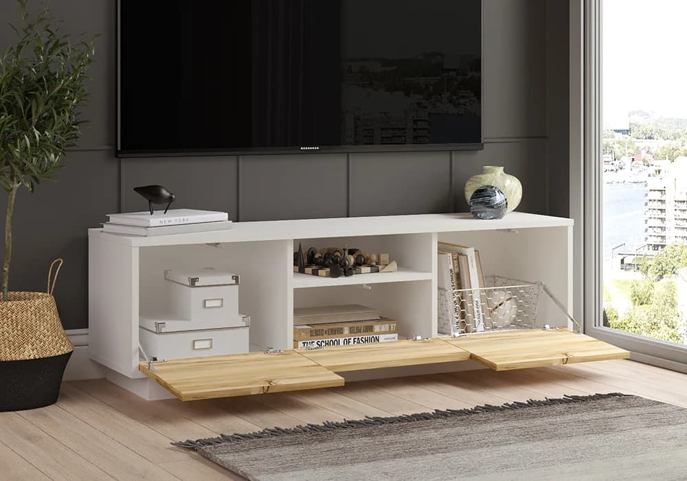 Meuble TV GAMIA 2 Portes/ 1 tiroir Blanc/Chêne 140cm - Image 2