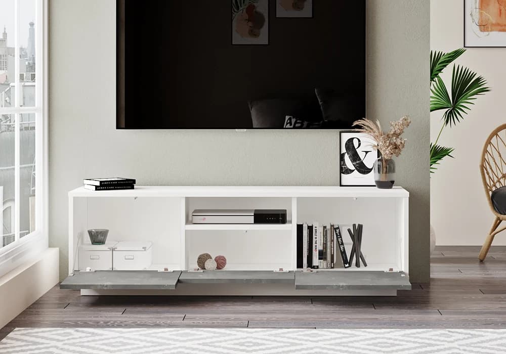Meuble TV GAMIA 2 Portes/ 1 tiroir Blanc/Gris 140cm - Image 2