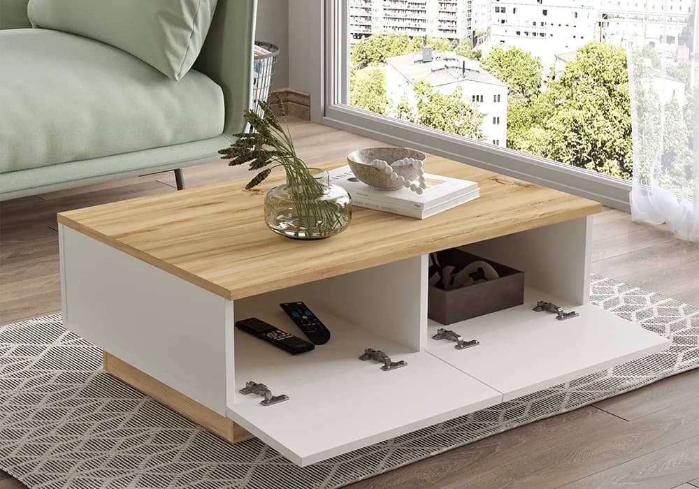 Table Salon 2 Portes Blanc / Chêne (Collection BLANCA) - Image 2
