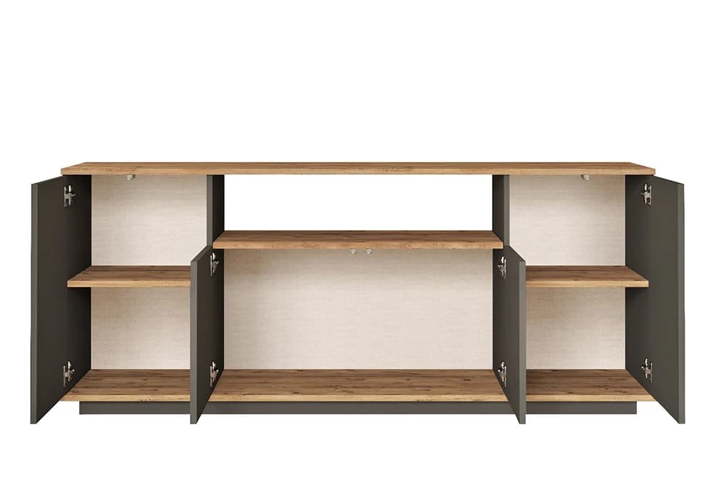 Buffet Bas 4 Portes Anthracite / Chêne (Collection BLANCA) - Image 3