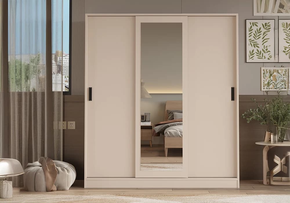 Armoire GROVE 3 Portes Coulissantes Beige Avec Miroir - Image 1
