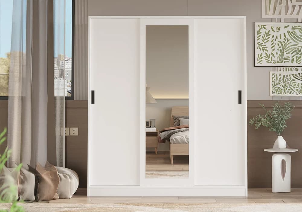 Armoire GROVE 3 Portes Coulissantes Blanc Avec Miroir - Image 1