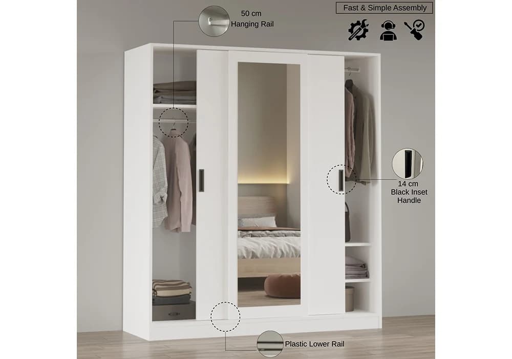 Armoire GROVE 3 Portes Coulissantes Blanc Avec Miroir - Image 2