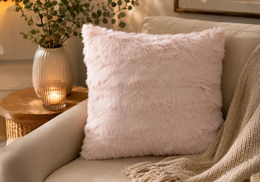 Coussin Décoratif Rose en Fausse Fourrure – 45 x 45 cm - Image 1