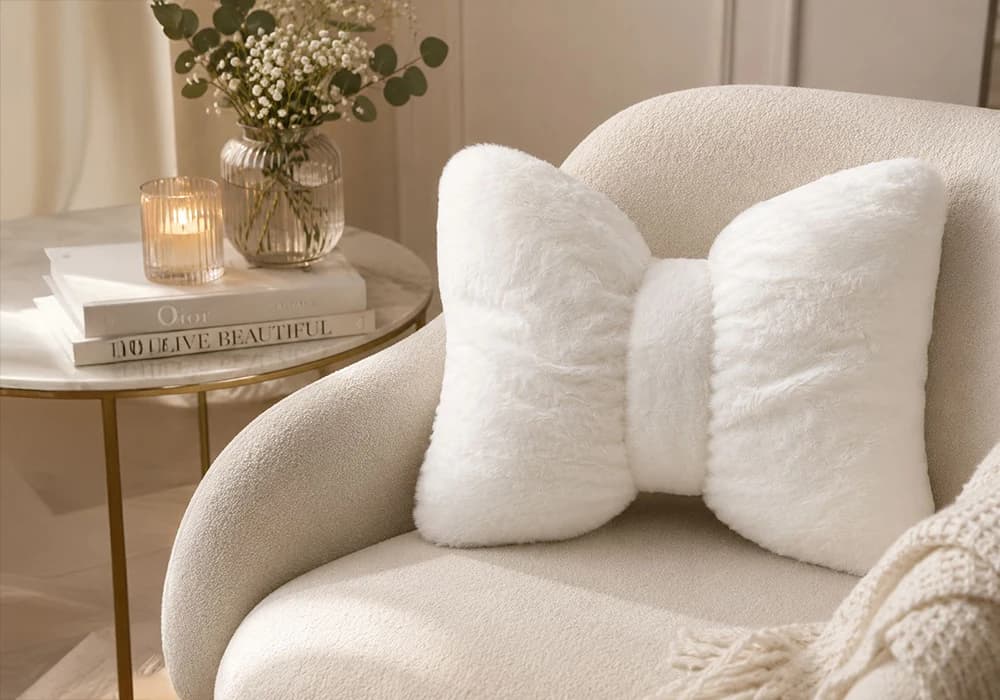 Coussin Décoratif Nœud Blanc Ultra Doux – 35 x 40 cm - Image 1